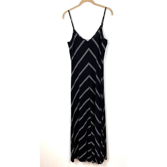 LOFT Tank Dress Midi Maxi Black Chevron Stripes Medium - Picture 1 of 6